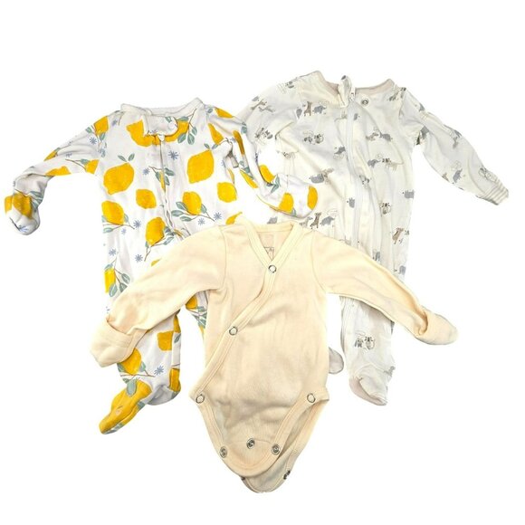 Baby Footed Sleepers & Wrap Bodysuit Set Newborn Lemon/Animal Prints JJ3933 - Picture 1 of 16